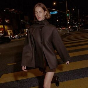 ZARA WOOL BLEND SHORT COAT WITH SCARF - WRAP CAPE JACKET